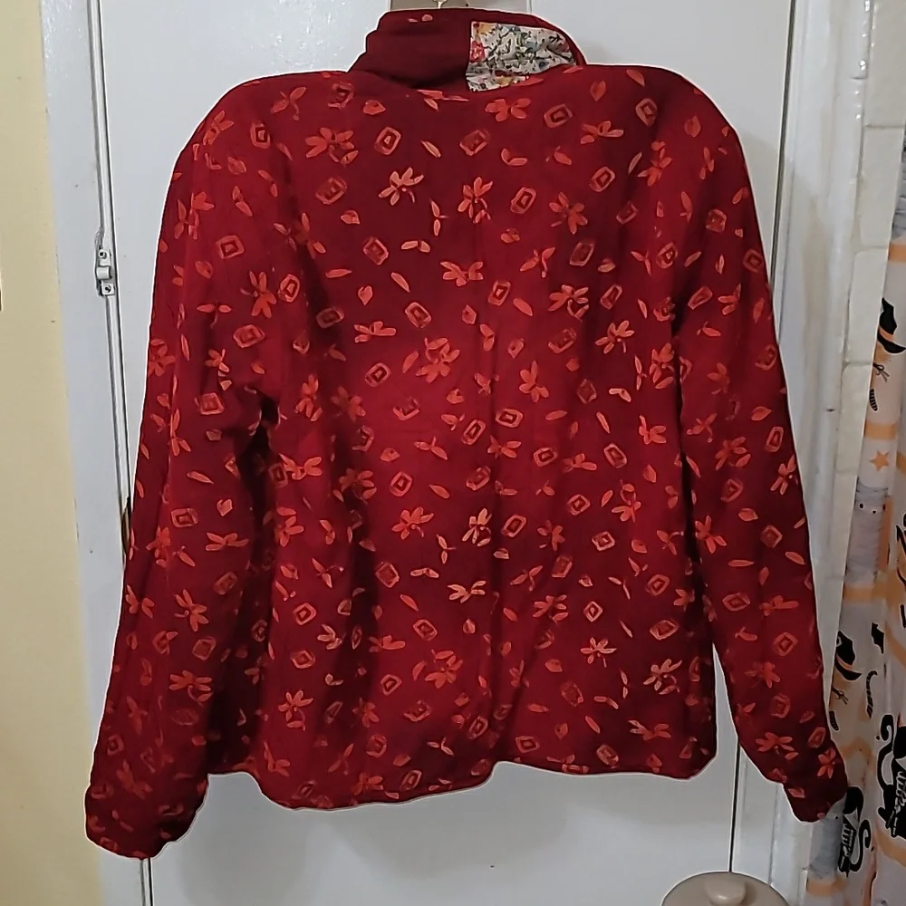 Patchwork jacket small quilted design all over floral print pockets rayon
